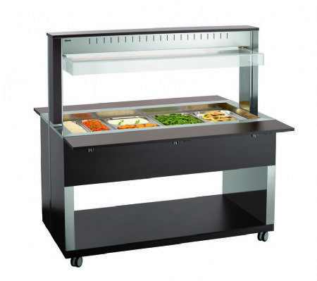 Chariot buffet chauffant noir avec 4 bacs GN 1/1 - 1250x1495x1520 mm