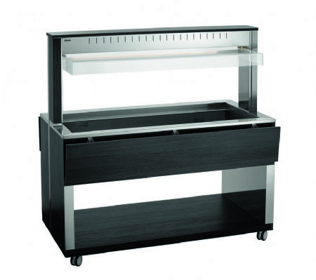 Chariot buffet chauffant en anthracite avec 4 bacs GN 1/1 - 1495x1250x1520 mm