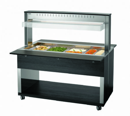 Chariot buffet chauffant en anthracite avec 4 bacs GN 1/1 - 1495x1250x1520 mm