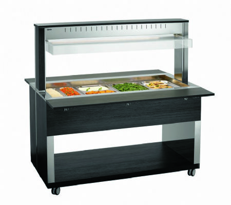 Chariot buffet chauffant en anthracite avec 4 bacs GN 1/1 - 1495x1250x1520 mm