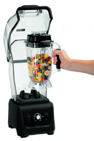 Blender professionnel noir commande manuelle avec capot insonorisant et bol transparent 2,5 litres - 1,68 W