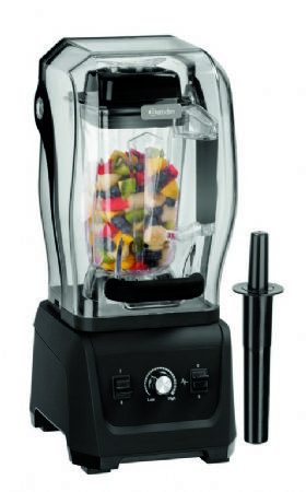 Blender professionnel noir commande manuelle avec capot insonorisant et bol transparent 2,5 litres - 1,68 W