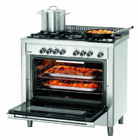 Cuisinire  gaz professionnelle avec four lectrique et 5 brleurs - 900x600x900 mm