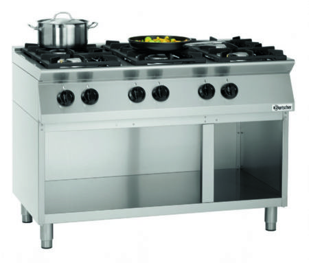 Cuisinire  gaz professionnelle 6 brleurs sur coffre ouvert - 1200x700x910 mm