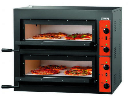 Four  pizza professionnel triphas noir 2 chambres pour 2x4 pizza  30 cm - 890x860x760 mm