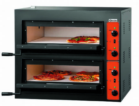 Four  pizza professionnel triphas noir 2 chambres pour 2x4 pizza  30 cm - 890x860x760 mm