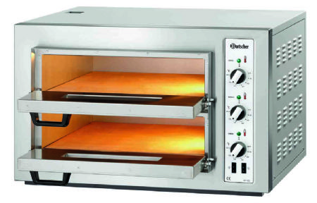 Four  pizza professionnel triphas 2 chambres pour 2x4 pizza  25 cm - 800x750x510 mm