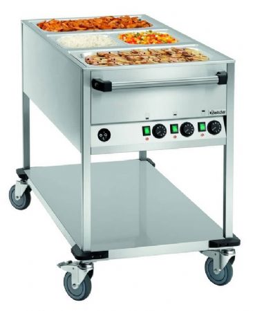 Chariot bain-marie 3 cuves GN 1/1 - 655x1300x910 mm