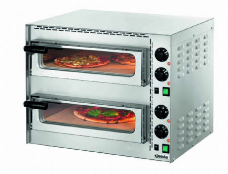 Four  pizza professionnel monophas 2 chambres vitres pour 2x1 pizza  35 cm - 570x550x475 mm