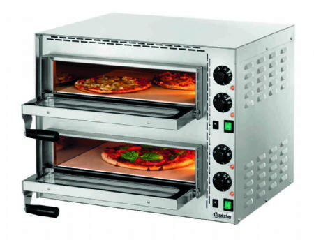 Four  pizza professionnel monophas 2 chambres vitres pour 2x1 pizza  35 cm - 570x550x475 mm