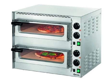 Four  pizza professionnel monophas 2 chambres vitres pour 2x1 pizza  35 cm - 570x550x475 mm