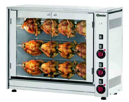 Rtissoire professionnelle triphase  3 broches pour 4 poulets chacune - 880x430x710 mm