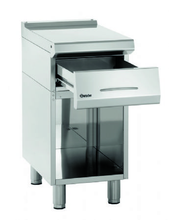 Meuble inox ouvert avec plan de travail et tiroir -400x700x850 mm