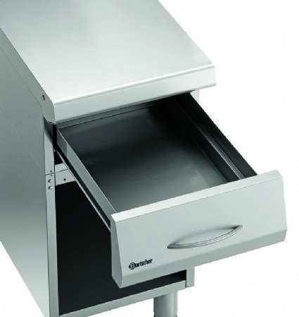 Meuble inox ouvert avec plan de travail et tiroir -400x700x850 mm