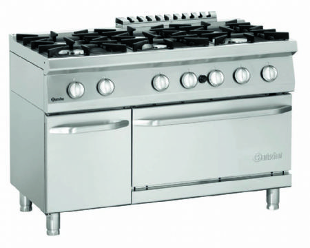 Fourneau gaz professionnel 6 brleurs sur four gaz et coffre ferm - 1200x700x850 mm