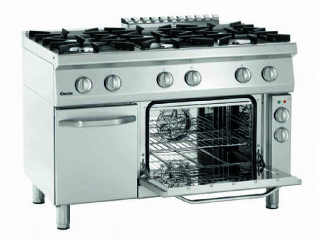 Fourneau gaz professionnel 6 brleurs sur four lectrique et coffre ferm - 1200x700x1084 mm