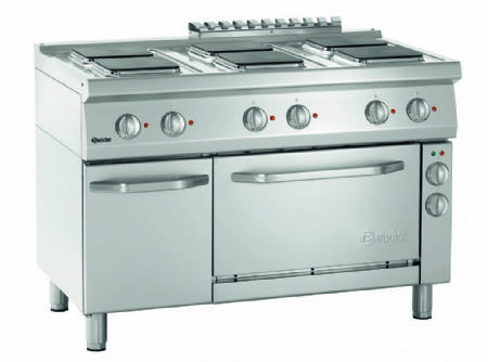 Cuisinire professionnelle triphase 6 plaques carres sur four lectrique et coffre - 1200x700x850 mm