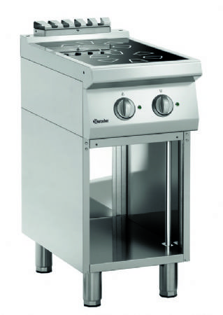 Fourneau professionnel triphas 2 zones  220 mm vitrocramiques sur coffre ouvert - 400x700x850 mm