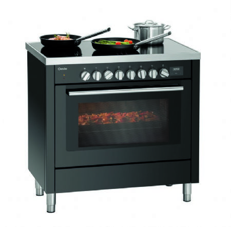 Fourneau lectrique noir professionnel avec 3 zones  induction 6 kW de 225x225 mm de surface - 900x600x900 mm