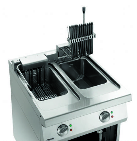 Friteuse professionnelle triphase 2 cuves de 11 itres sur coffre ouvert - 600x700x850 mm