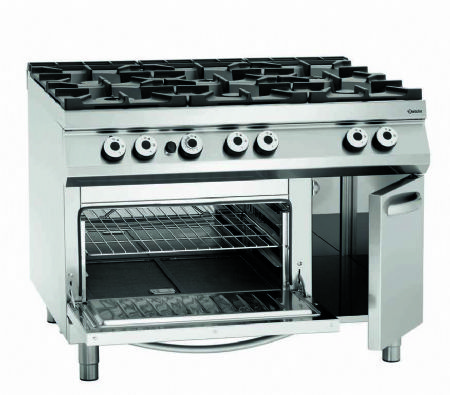 Fourneau gaz professionnel 6 brleurs sur four gaz  et coffre ferm - 1200x900x900 mm