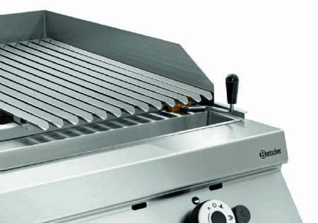 Grill pierre de lave  gaz de restauration 2 zones 750x505 mm sur coffre ouvert - 800x900x900 mm