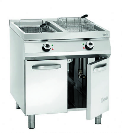 Friteuse professionnelle triphase 2 cuves de 20 litres sur coffre 2 portes - 800x900x900 mm