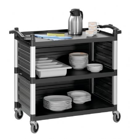 Chariot de service noir avec 3 tablettes - 1000x495x920 mm