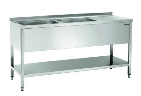 Plonge inox adosse avec tagre et 2 bacs  gauche - 1600x700x850 mm