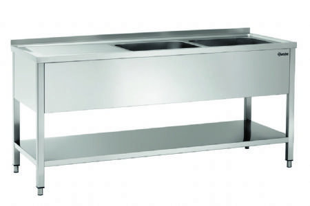 Plonge inox adosse avec tagre et 2 bacs  droite - 1600x700x850 mm