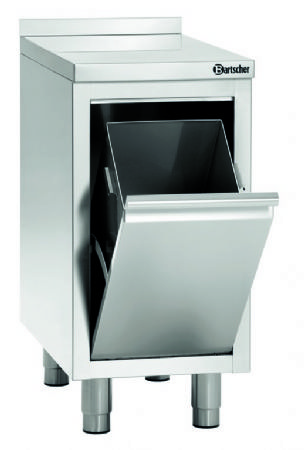 Range-poubelle inox avec porte  trappe et dosseret - 400x700x850 mm