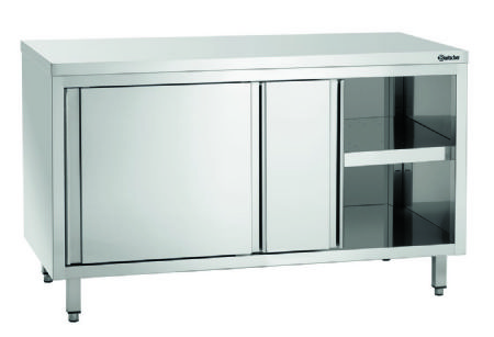 Meuble neutre inox avec portes coulissantes - 1400x700x850 mm