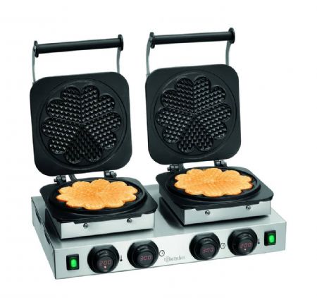 Gaufrier lectrique professionnel double pour gaufre cur  210 mm avec minuteur - 600x450x225 mm