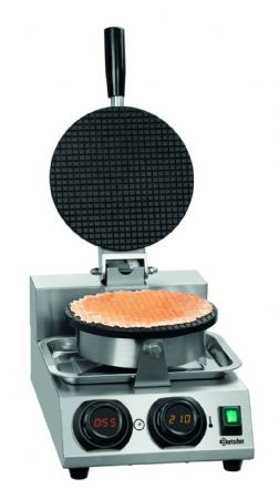 Gaufrier lectrique professionnel pour gaufre cne   212 mm avec minuteur et bac collecteur - 255x460x250 mm