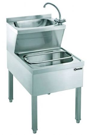 Lave-mains inox robinet mlangeur cuve 370x280x120 mm avec dversoir - 510x700x850 mm