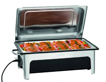 Chafing dish lectrique rectangulaire 13,5 litres avec couvercle en acier - 2,2 kW