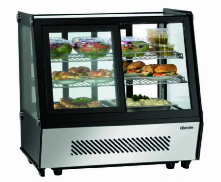 Vitrine rfrigre de comptoir noir portes coulissantes avec 2 tagres - 120 litres - 710x568x686 mm