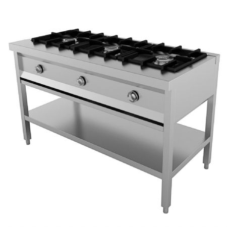 Cuisiniere professionnelle 3 bruleurs 1290x600x800