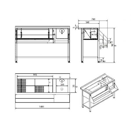 Table  cocktails pour cuisines professionnelles avec vier  droite - 1400x740x900 mm