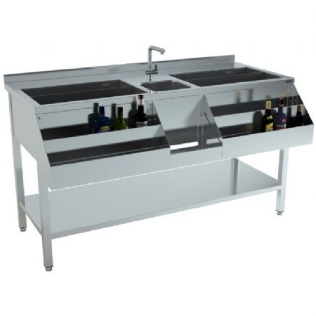 Table  cocktails pour cuisines pro avec vier central - 1600x740x900 mm