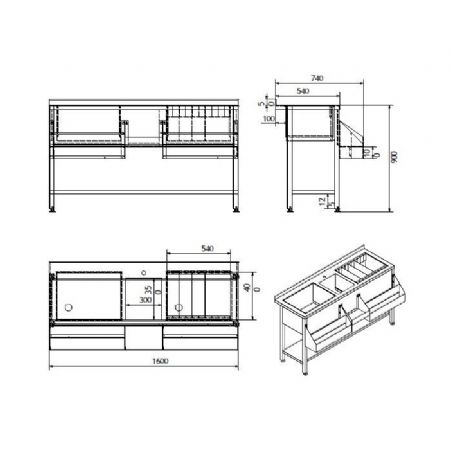 Table  cocktails pour cuisines pro avec vier central - 1600x740x900 mm