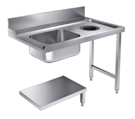 Table d'approvisionement pour lave vaisselle avec tagre avec trou dchets 1200  droite pour 7280.0045-0046 1200x750x900