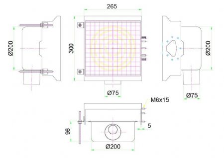 Drain inox 300x265 avec 1 sortie pour gouttire  fente