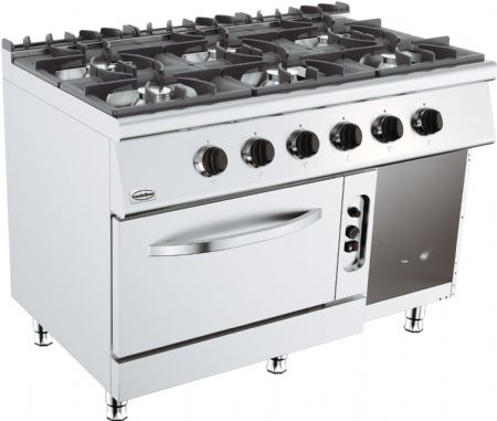 Cuisiniere professionnelle a gaz 6 bruleurs avec four  gaz 1200x700x900