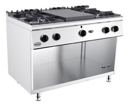 Cuisiniere professionnelle plaques coup de feu gaz 4 bruleurs 1200x700x900