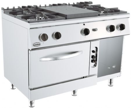 Cuisiniere professionnelle plaques coup de feu 4 bruleurs avec four gaz 1200x700x900