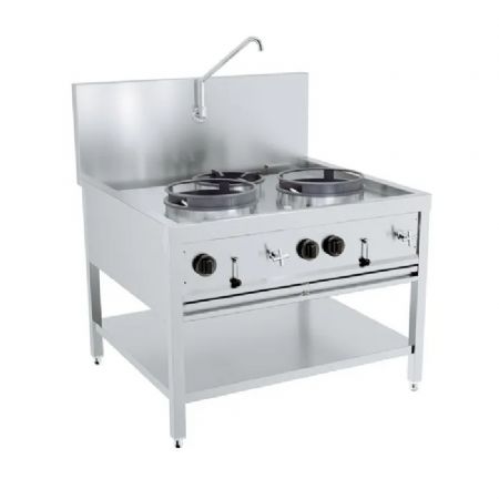 Fourneau wok professionnel  gaz en inox avec 3 feux - 1000x900x750 mm