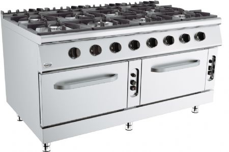 Cuisiniere professionnelle a gaz 8 bruleurs avec four  gaz 1600x900x900