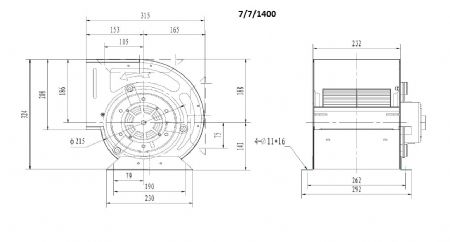 Moteur escargot pro pour hottes type 7/7/1400 pour hottes 230x311x323