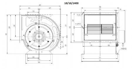 Moteur escargot pro pour hottes type 10/10/1400 pour hottes 330x415x440